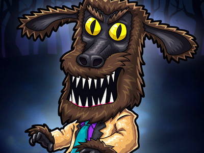 A cartoony werewolf-like monster wearing a gold suit.