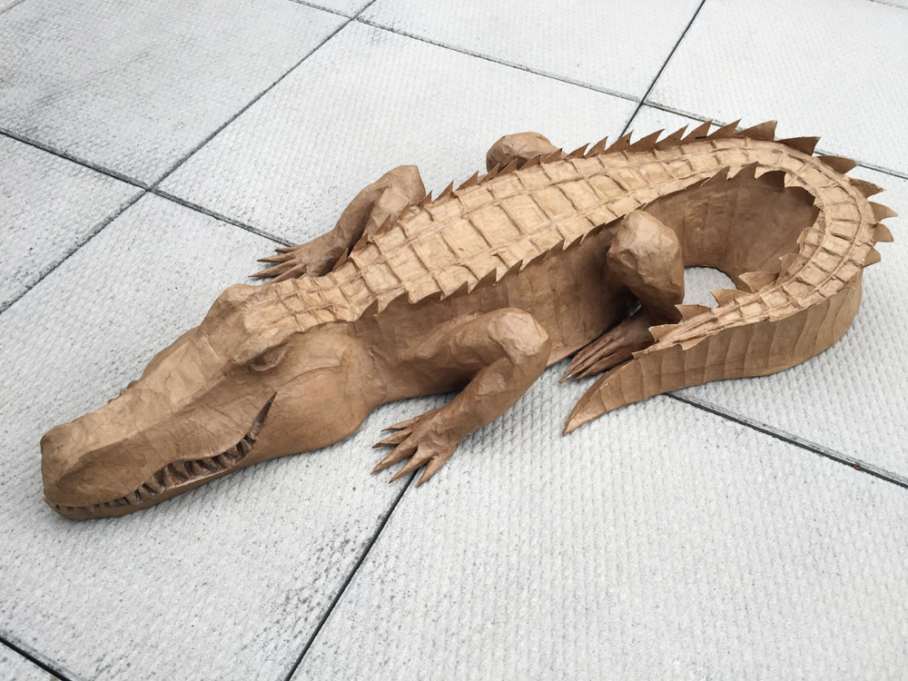 paper maché alligator sculpture