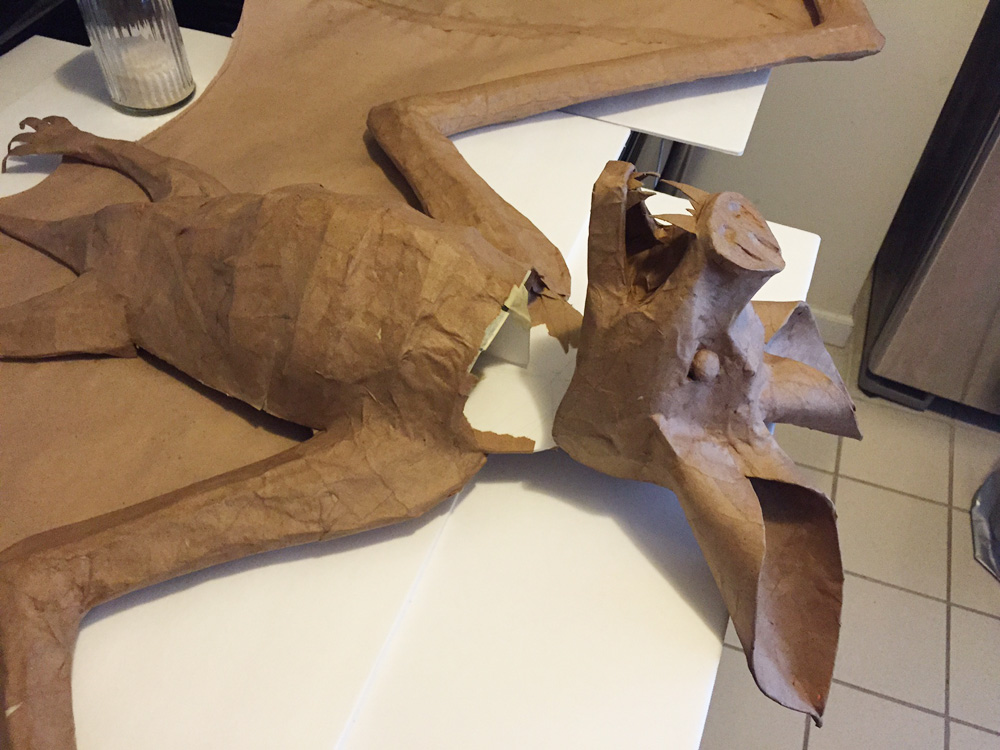 Papier mache bat -- making the neck