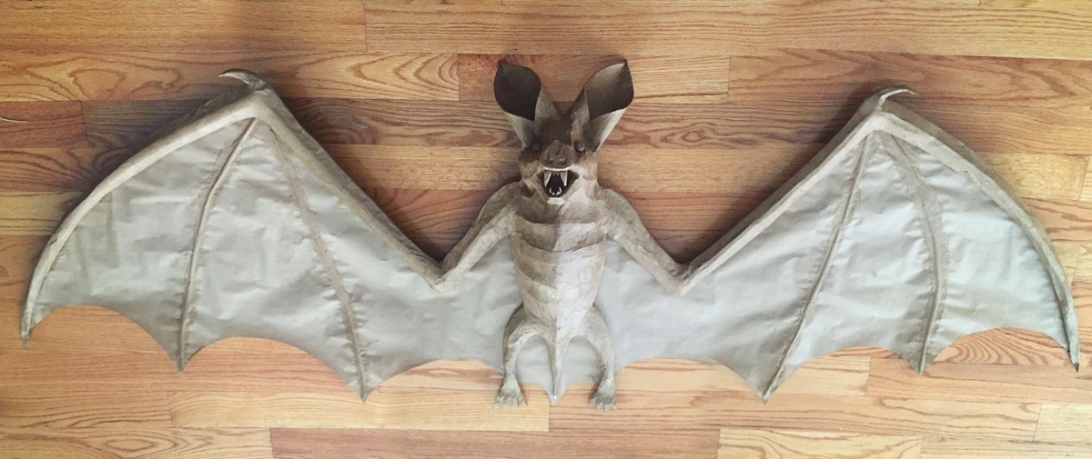 Papier mache bat -- front view