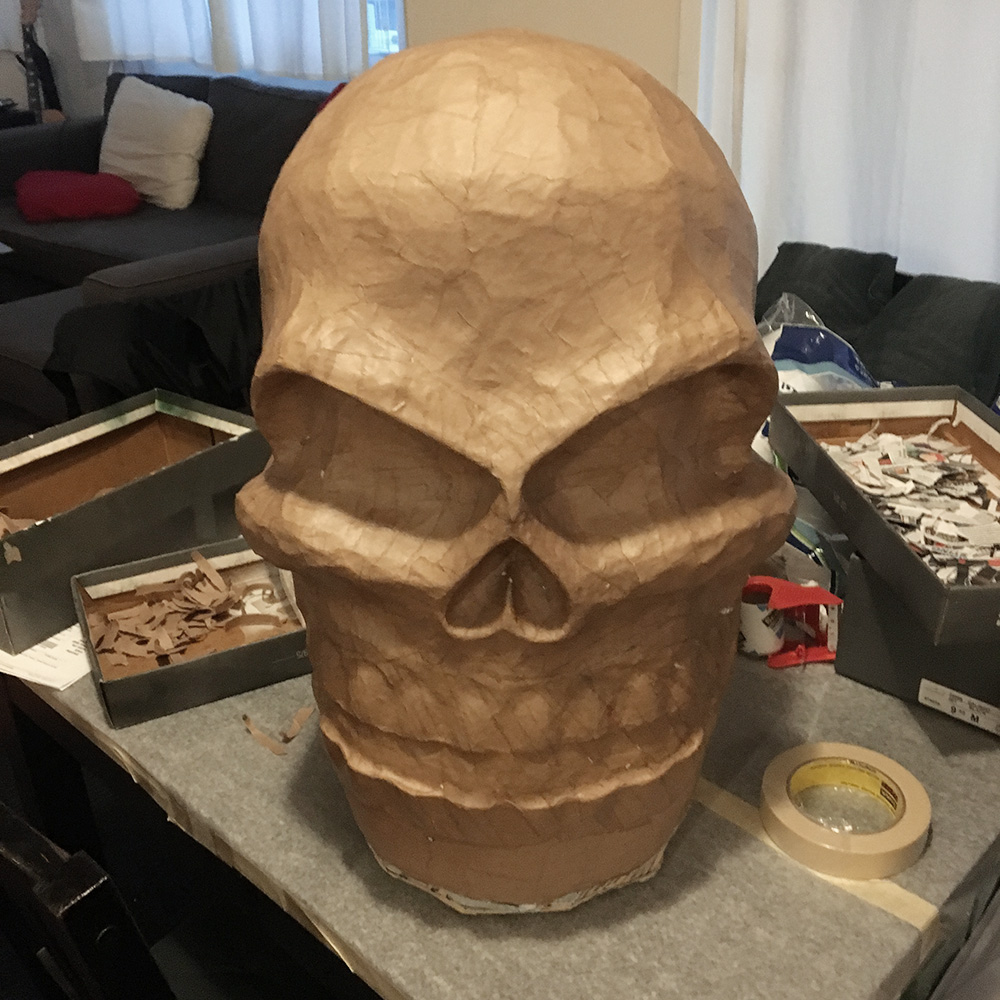 Twin paper mache skull masks - paper mache finished!