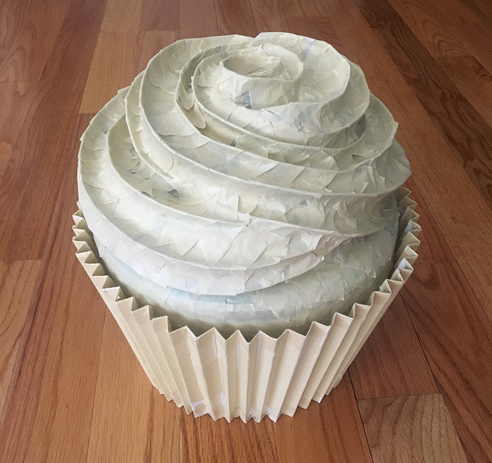 Papier mache cupcake - finished icing covered with masking tape