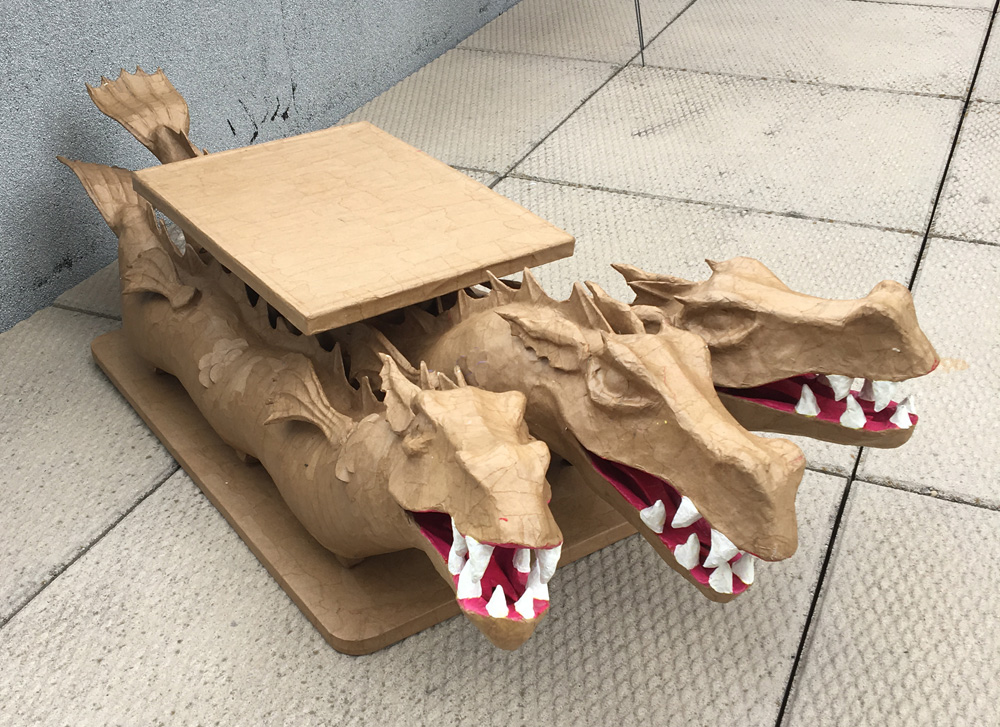 Paper mache three-headed dragon - sculpture finished