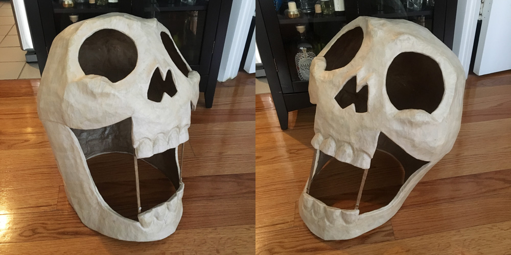 Axeman paper mache skull mask - side views