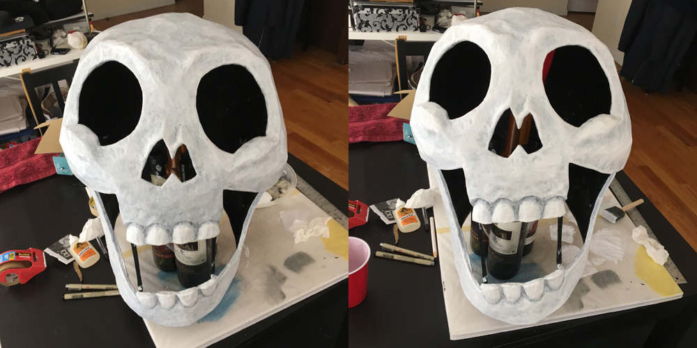 Axeman paper mache skull mask - white acrylic paint