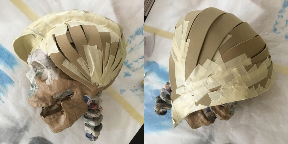 SLY skull sculpture - building the hair with craft foam