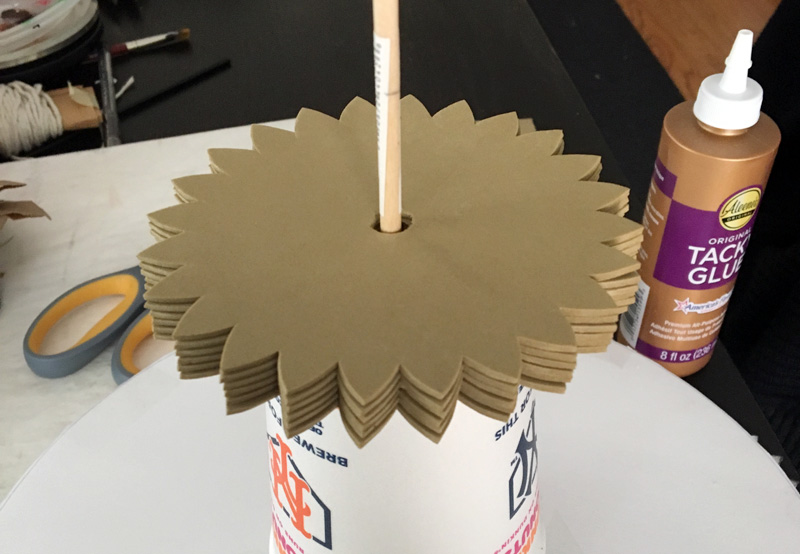 Making gears out of craft foam - stacking and gluing