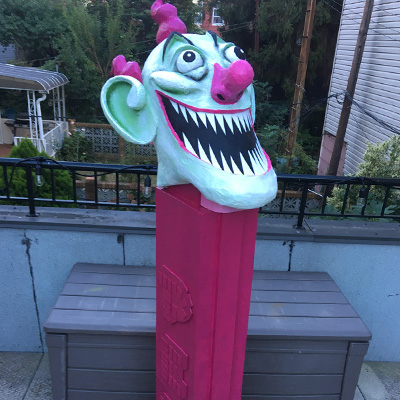 Paper mache evil clown Pez dispenser by Manning Krull