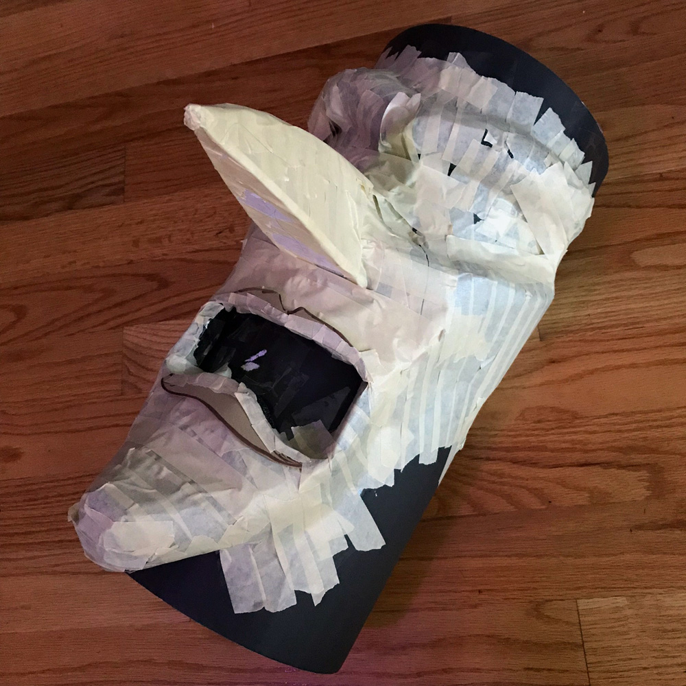 Giant witch statue - finishing the face with masking tape