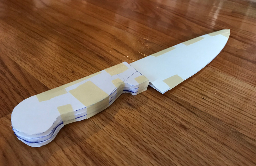Paper maché kitchen knife - assembling the pieces