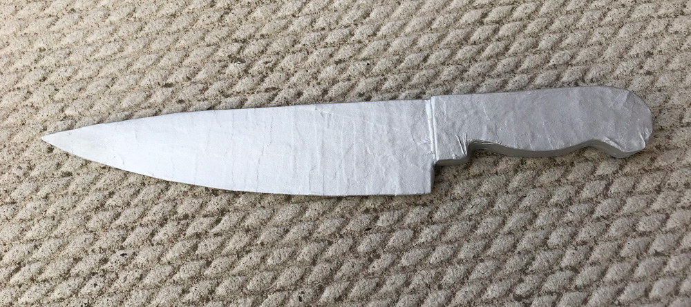 Paper mache kitchen knife - silver spray paint