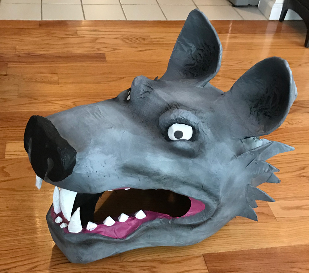 Paper mache wolf mask - paint job finished