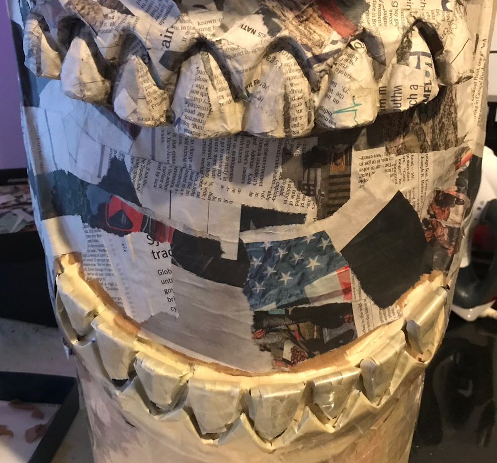 Clockwork skull mask - tape and paper mache on teeth