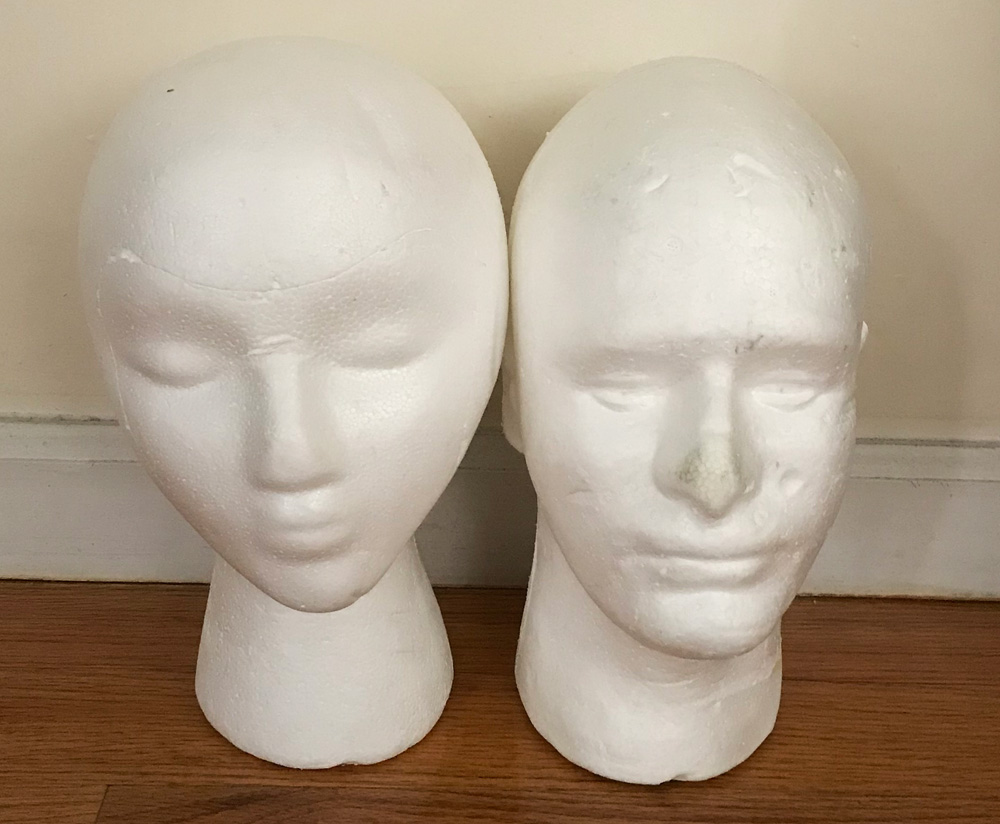 Easy paper maché severed heads for Halloween -- starting with styrofoam heads