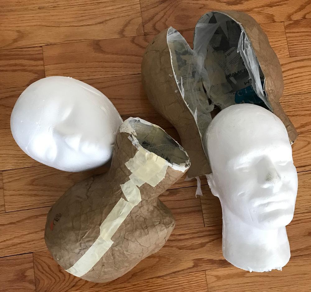 paper mache severed heads -- removing the base