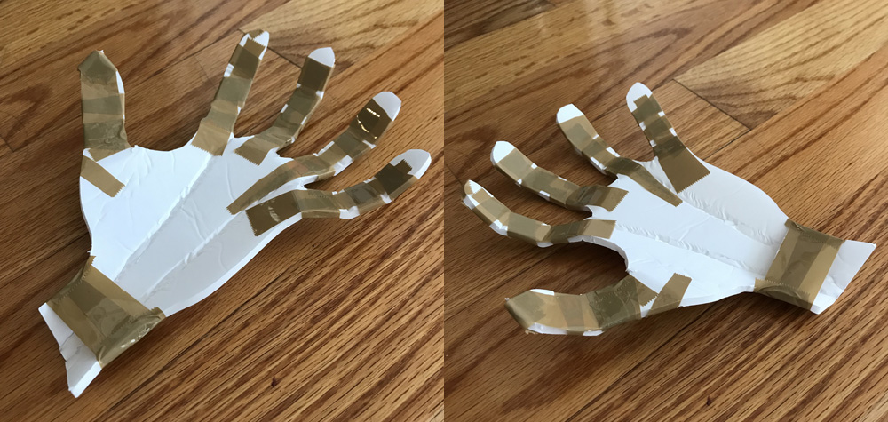 Paper mache Freddy Krueger glove prop - tape on the joints