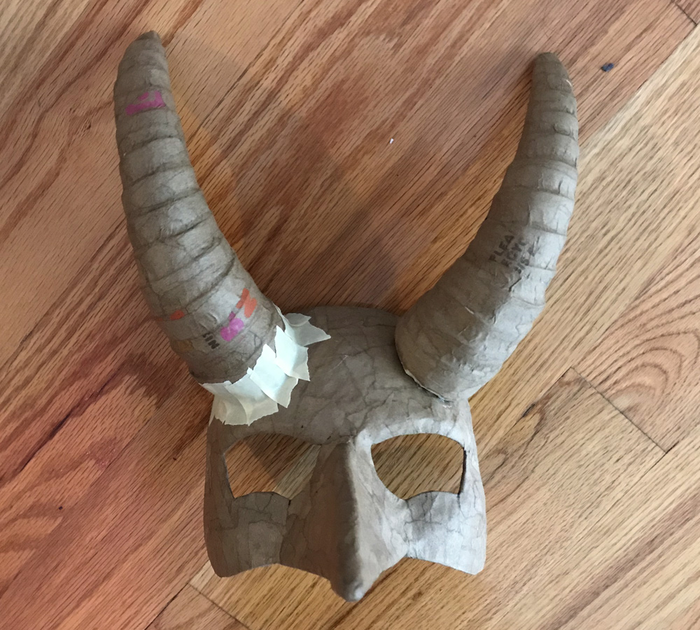 New Orleans Devil Man mask - attaching the horns