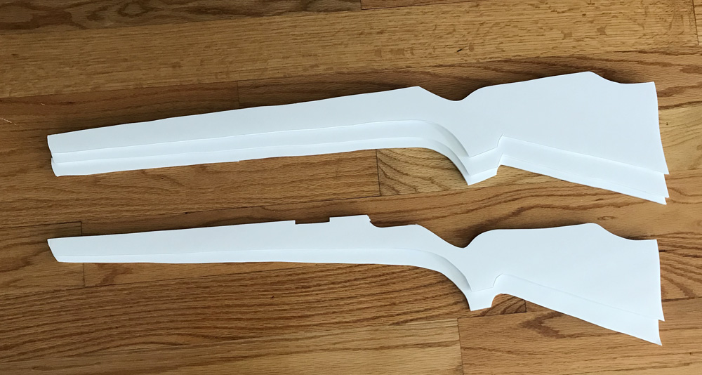 Paper mache rifle prop - cutting out foam board shapes
