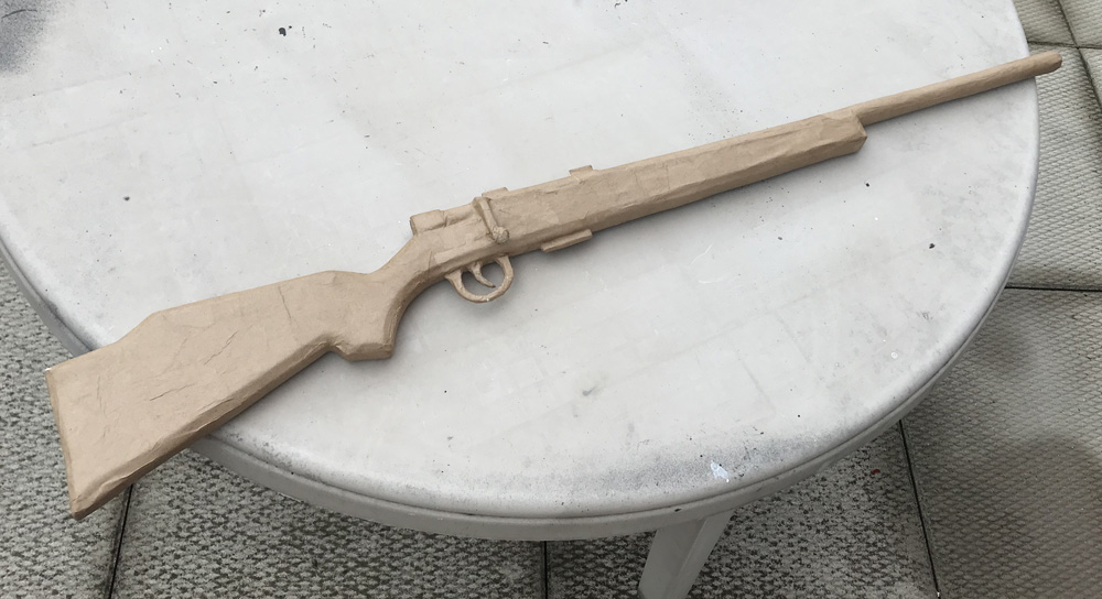Paper mache rifle prop - paper mache done