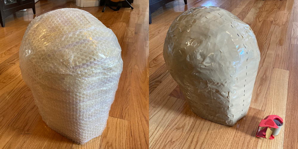 Manning Krull skull mask - bubble wrap, shipping tape