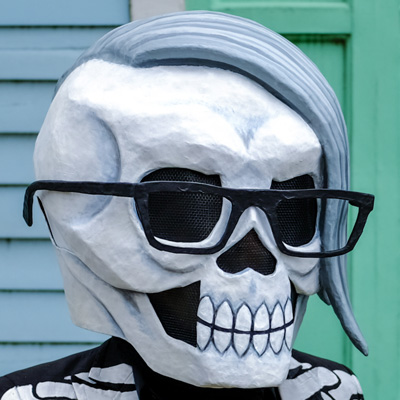 Paper mache nerdy skull mask by Manning Krull