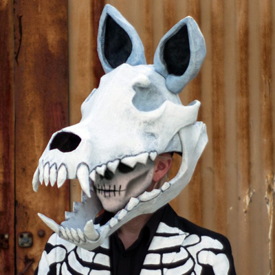 Paper mache wolf skull mask by Manning Krull