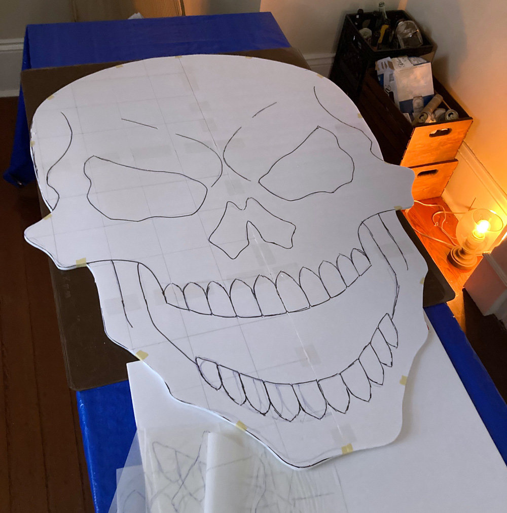 Giant paper maché skull Halloween decoration - creating the base