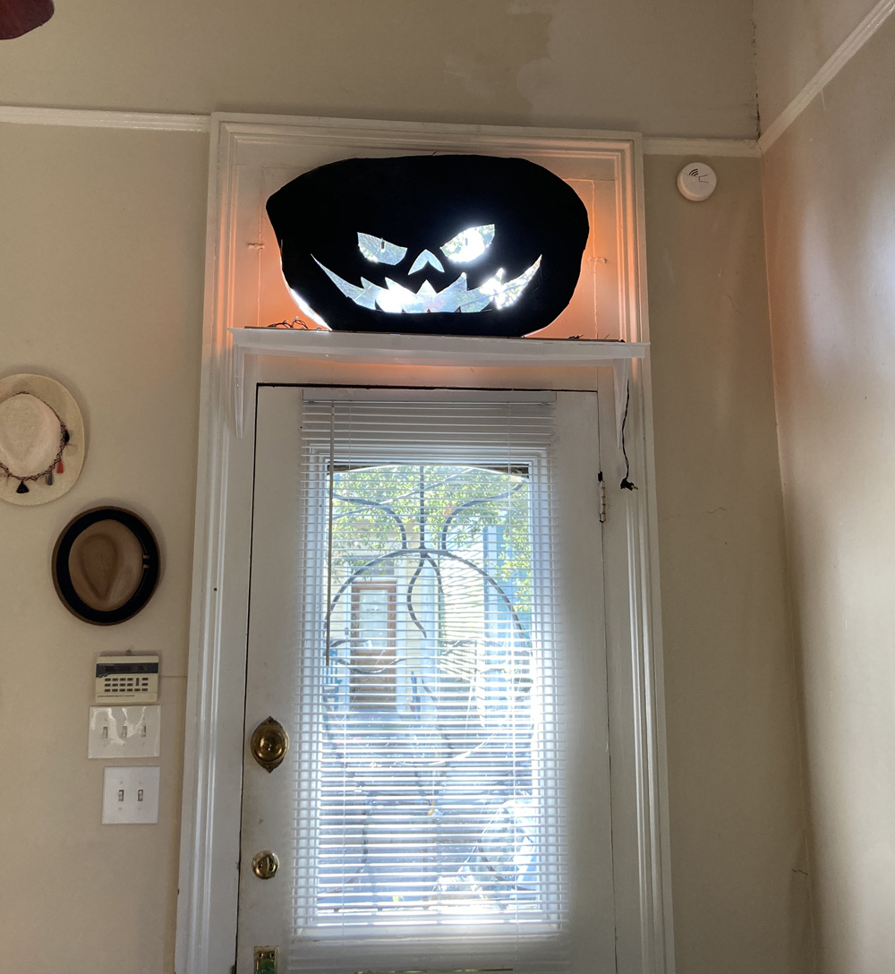 DIY pumpkin face window decoration - back view