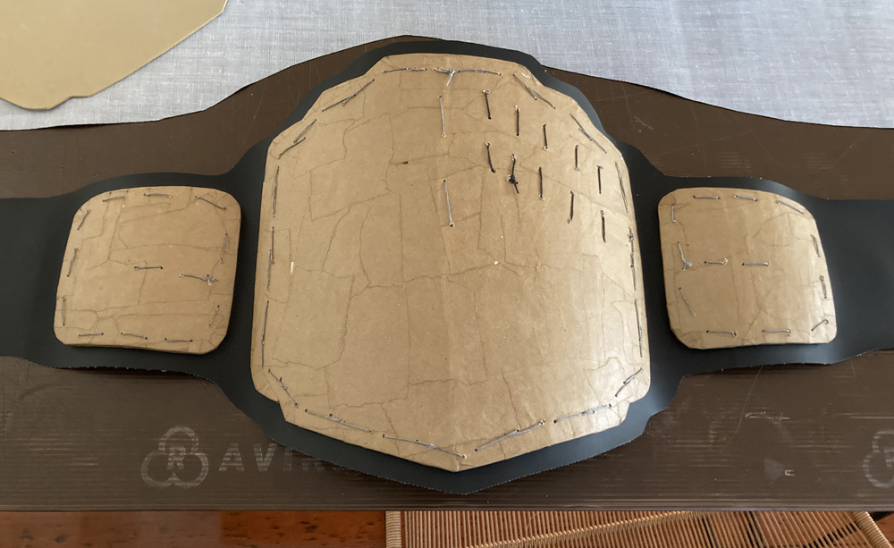 Pro wrestling belt prop - sewing the buckles onto fake leather