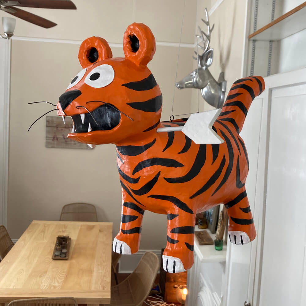 Tiger pinata sculpture - hanging