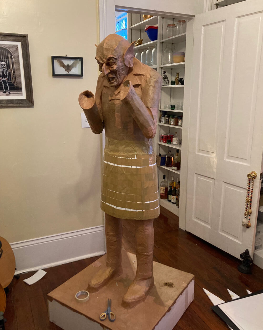 DIY Nosferatu statue - building the skirt section of the coat