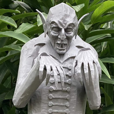 Paper mache Count Orlok statue by Manning Krull