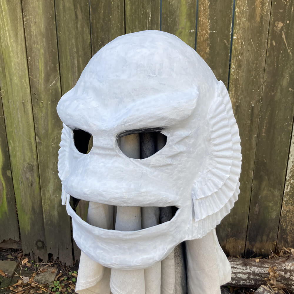 Creature mask with a coat of white gesso