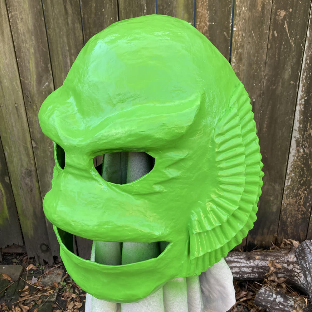 Creature mask, spray painted green