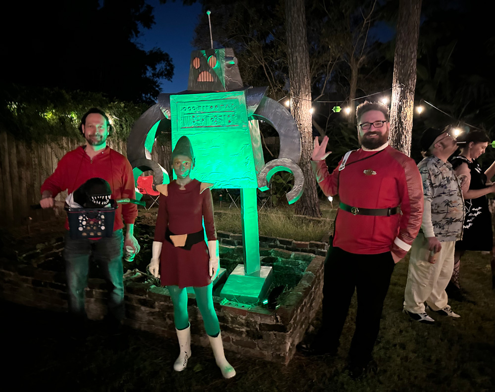Party guests with the giant robot