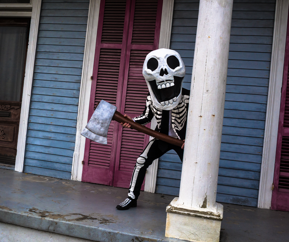 Axe Man paper mache skull mask
