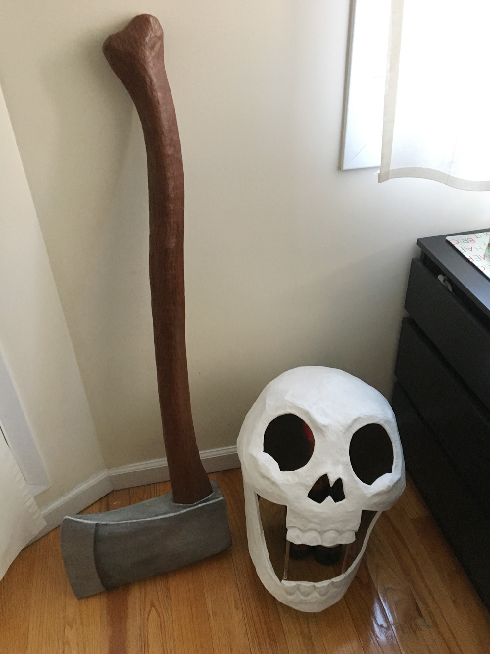 Axeman paper mache skull mask - applying gesso