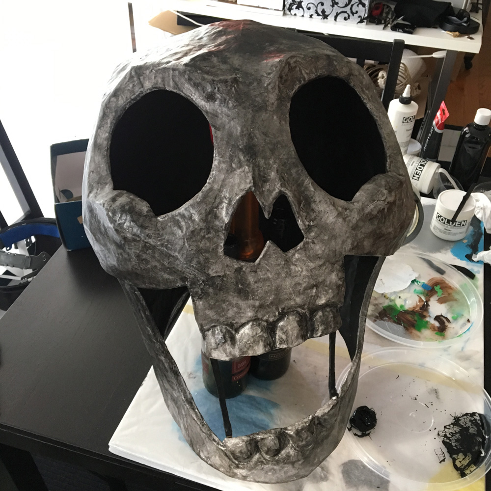 Axeman paper mache skull mask - black acrylic paint