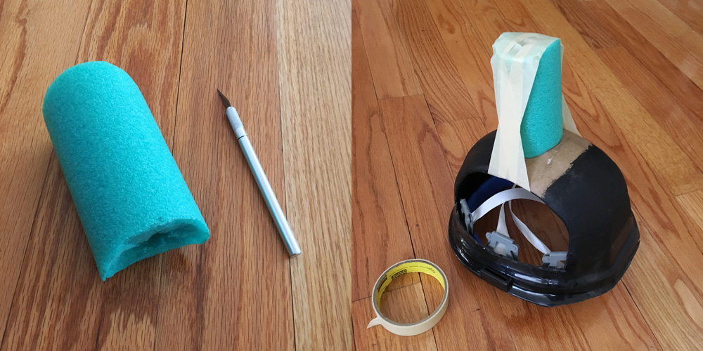 Axeman paper mache skull mask - preparing the hard hat