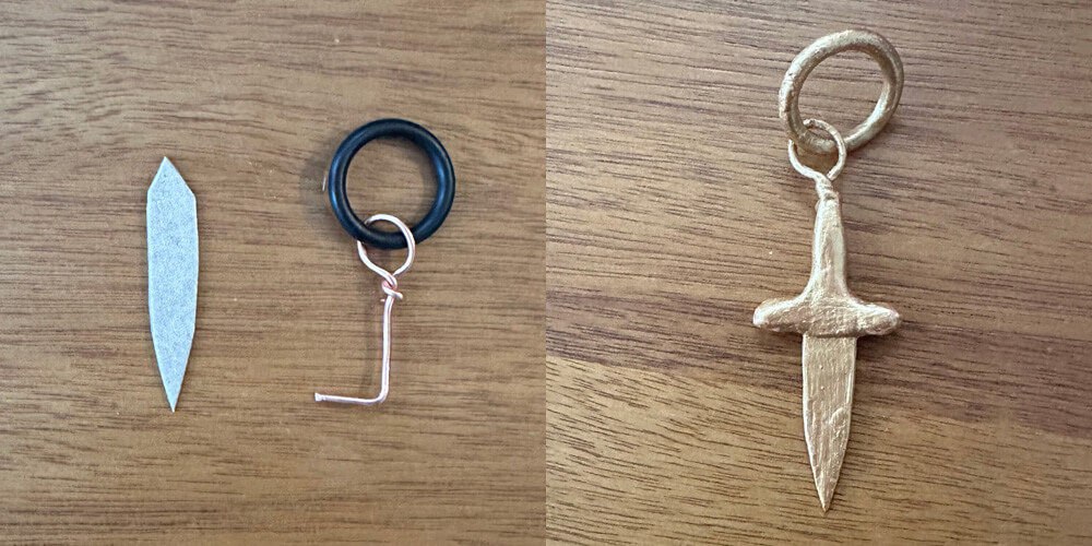 the earring, separate parts, then assembled and painted