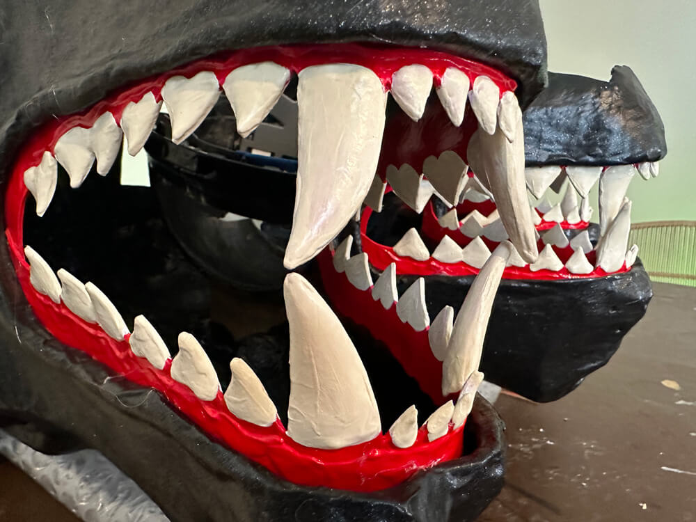the teeth, glued in place