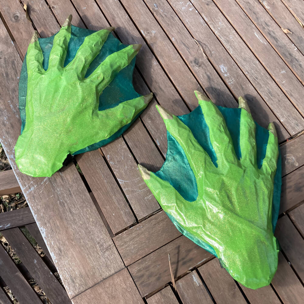 Glitter removed, revealing the two colors of green