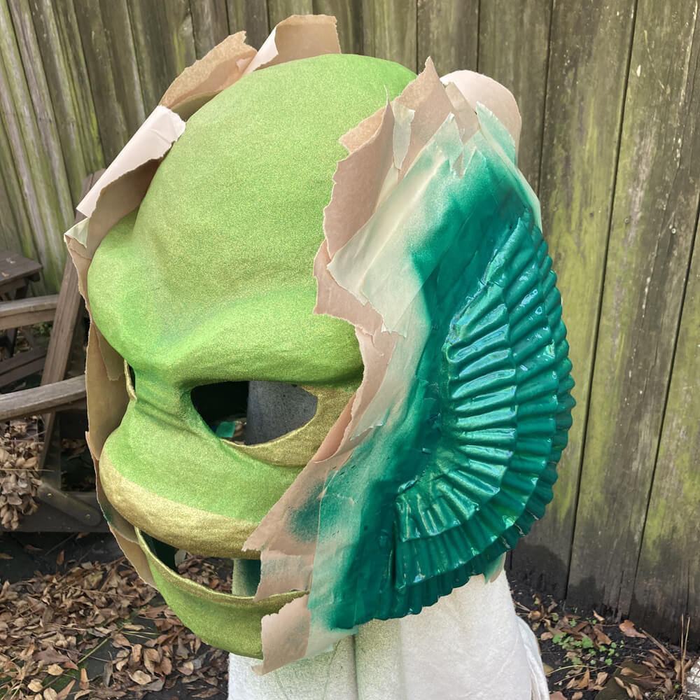 Masking out the gills with tape and paper