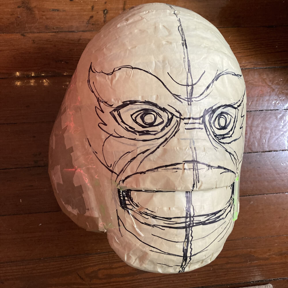 Creature mask WIP - drawing the face on