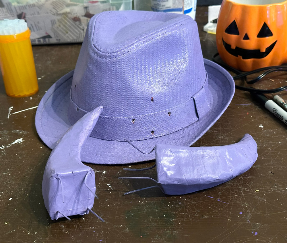Horns are painted and the twist ties are in place