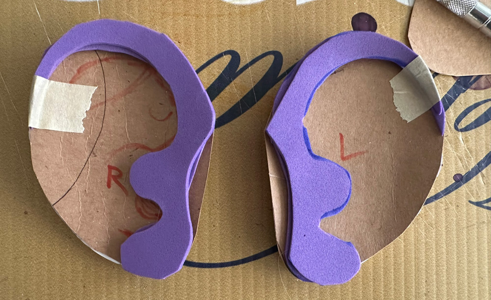 Ear shapes made from pasteboard and craft foam