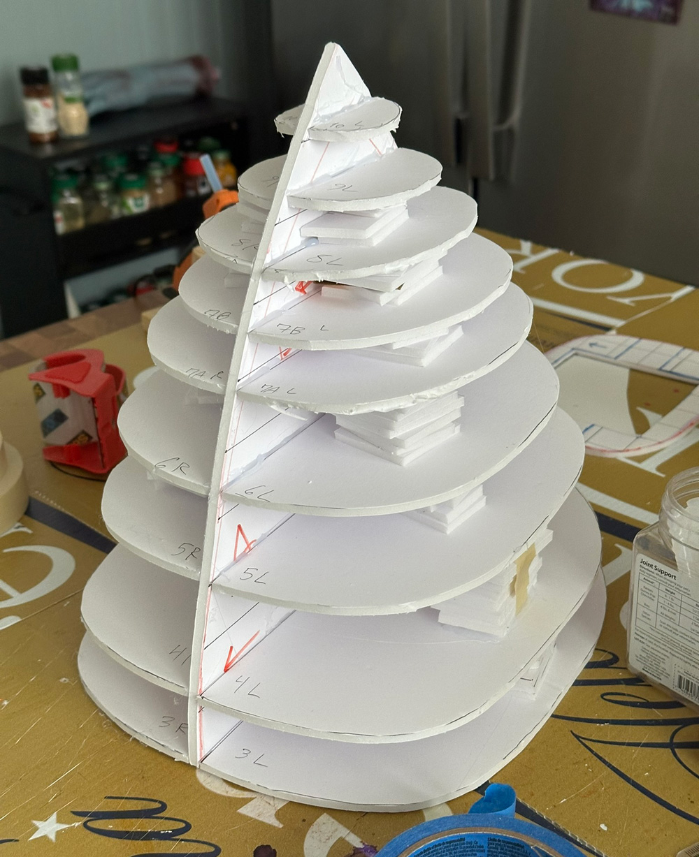 Cone shaped foam board armature for the hat