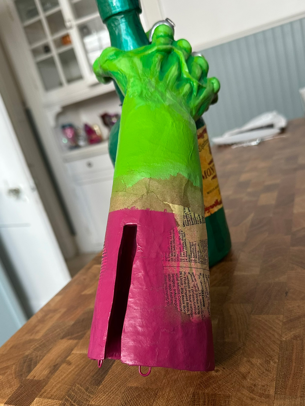 A view of the long forearm with a slit down the back