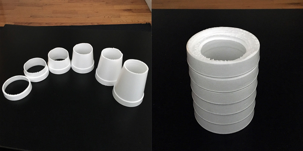 Giant candy cane decorations - cutting out styrofoam cups