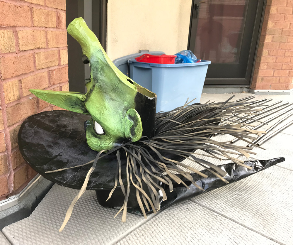 Giant witch statue - gluing the hat on
